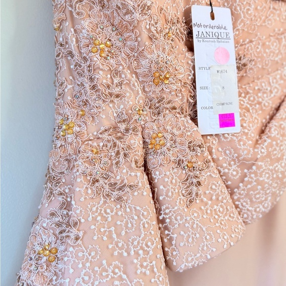 Elegant One Shoulder Lace Dress in Peach - Picture 8 of 13